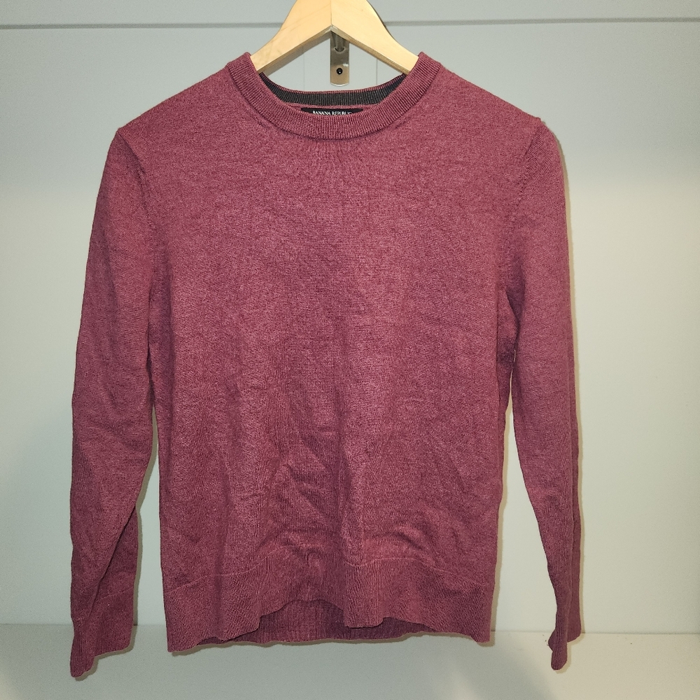 Banana Republic | Pink Maroon Italian 100% Merino Wool Crew Sweater